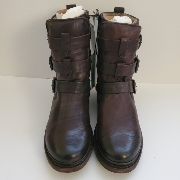 Frye Valerie Shearling Strappy Moto Boot 8 - Picture 3 of 8
